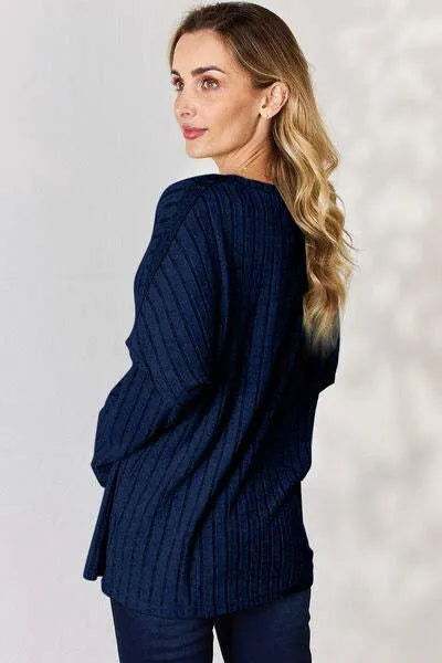 Basic Bae Full Size Ribbed Half Button Long Sleeve T-Shirt Women's T-Shirts - Tophatter Daily Deals